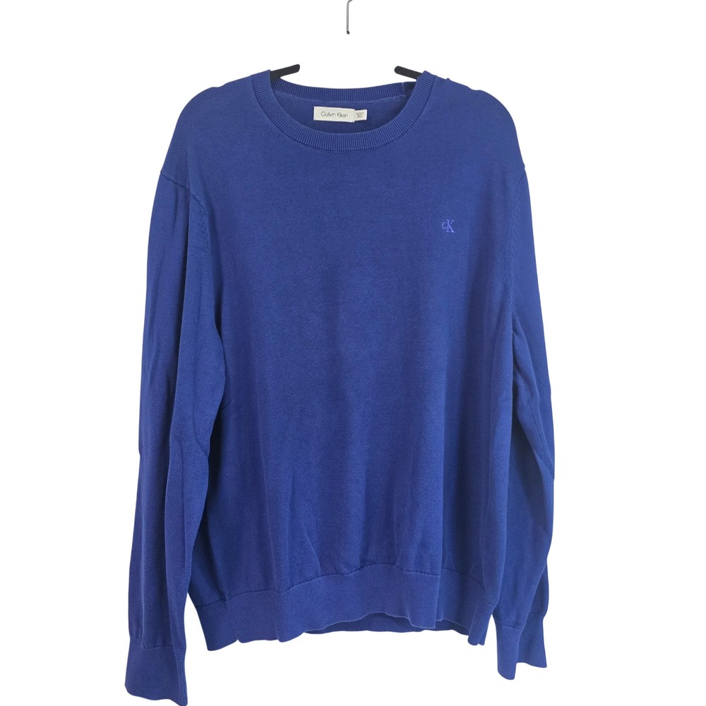 Calvin Klein Mens XL Royal Blue Cotton Crew Neck Long Sleeve Pullover Sweater